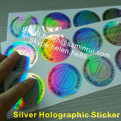 Custom Round Silver Holographic Sticker,tamper Proof Self Adhesive Hologram Seal 